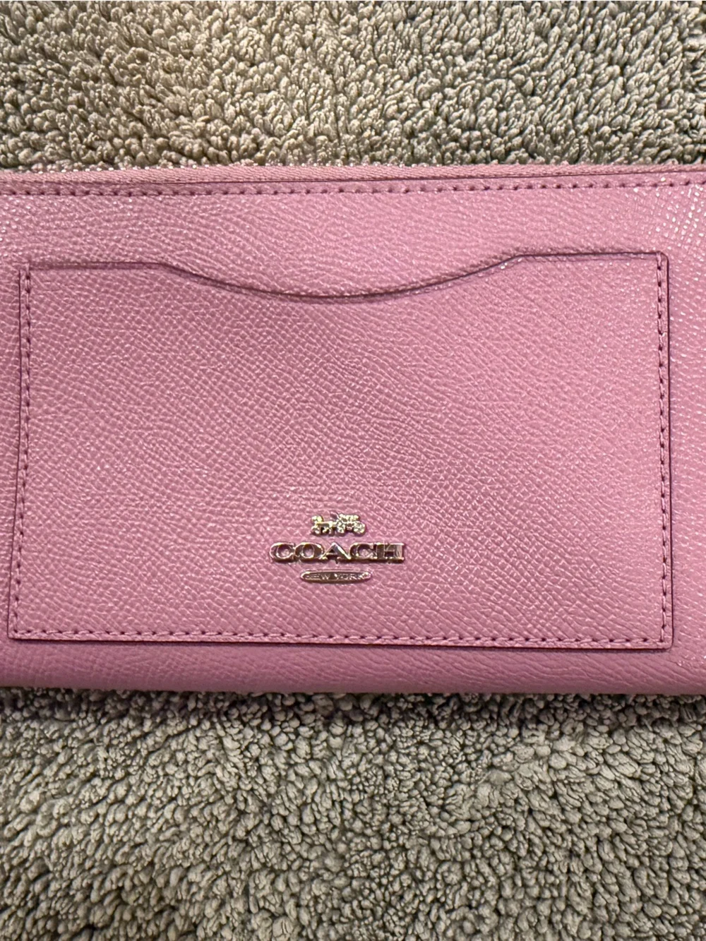Coach Pink Saffiano Leather Card Case with Gold Logo